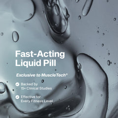 MuscleTech cápsula blanda en primer plano, absorción rápida visible
