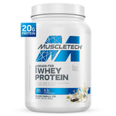 MuscleTech envase frontal Deluxe Vanilla mostrando etiqueta y beneficio proteína clara