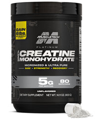 MuscleTech envase frontal mostrando diseño y 80 servicios, claridad del producto