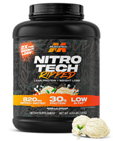 MuscleTech Nitro-Tech Ripped front tub showing Vanilla Cream branding and servings benefit