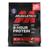 Muscletech envase frontal milk chocolate con 50 servicios y datos clave