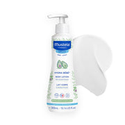 Mustela loción corporal frontal mostrando envase y beneficio hidratante
