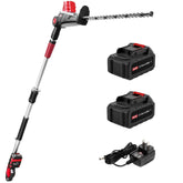 MZK 20V hedge trimmer front view showing blade and handle for balanced control