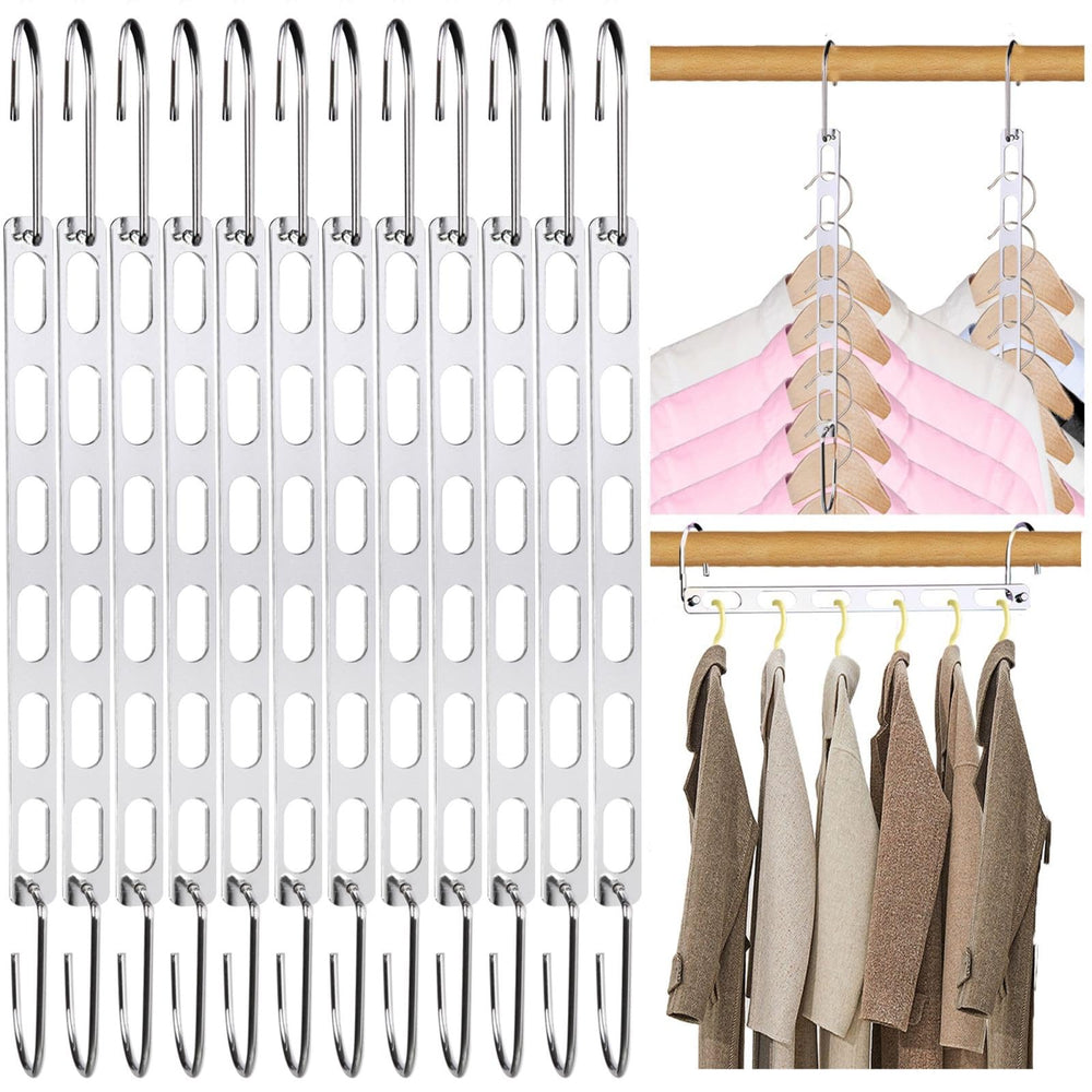 NAKBINX pack of 12 metal space-saving hangers front view showing neat organization benefit