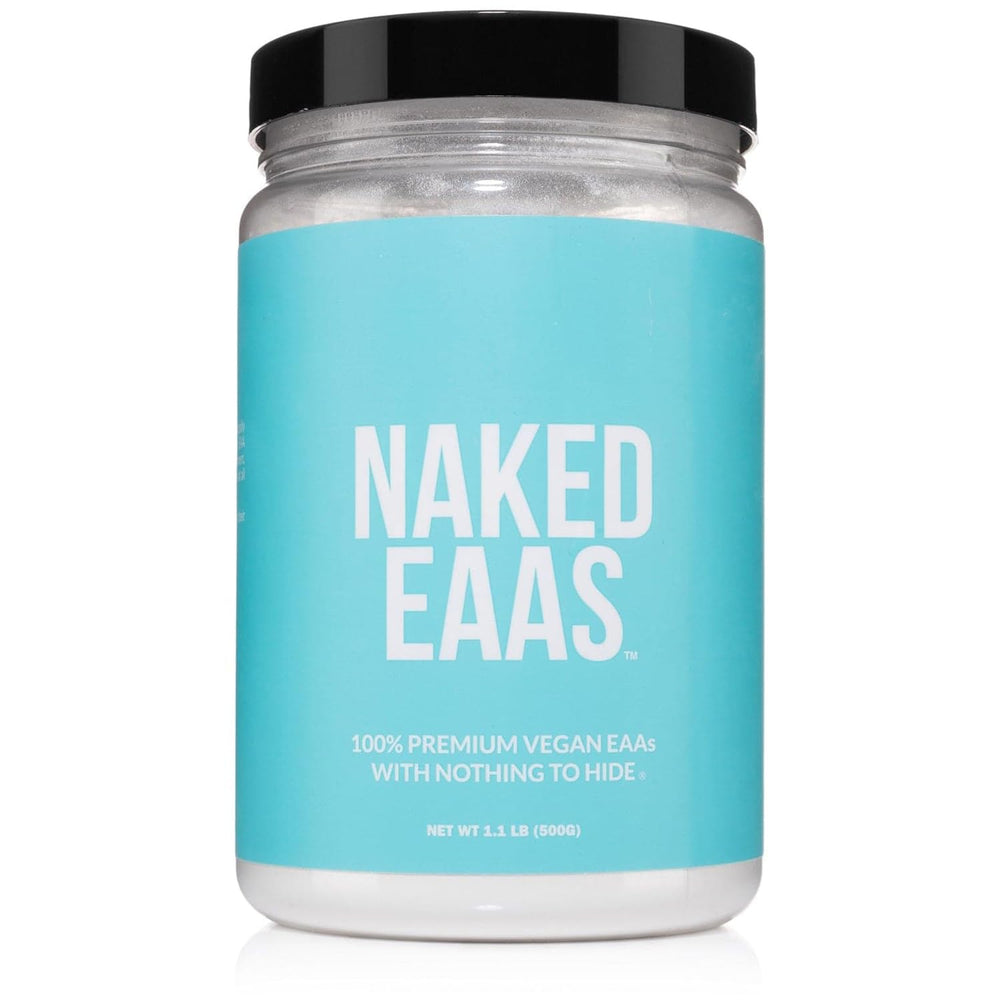 NAKED envase frontal del polvo EAAs mostrando diseño y cantidad