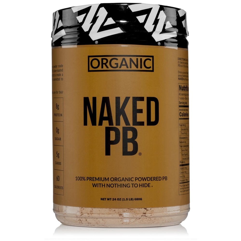 NAKED paquete frontal del polvo de cacahuete mostrando diseño y beneficio limpio