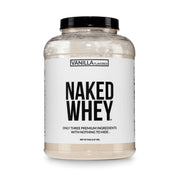 NAKED frente del envase mostrando 5 lb y vainilla, confianza transparente