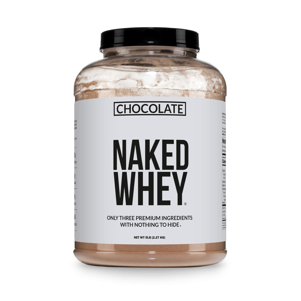 NAKED envase frontal del Whey Chocolate mostrando diseño y tamaño, confianza en pureza