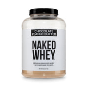 NAKED front packaging of Chocolate Peanut Butter whey showing clean ingredients and benefits