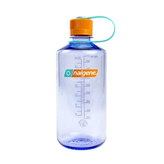 Nalgene botella Amethyst vista frontal mostrando forma y color, durabilidad visible