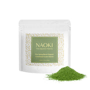 Naoki Matcha vista frontal del paquete resellable mostrando 50 g y beneficios de frescura