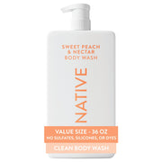 Native botella 36 oz frontal mostrando tamaño y etiqueta, ideal para ahorro