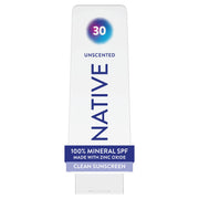 Native envase frontal mostrando SPF 30 y beneficio de protección mineral