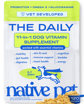Native Pet front packaging showing daily multivitamin and beef bone broth flavor benefits
