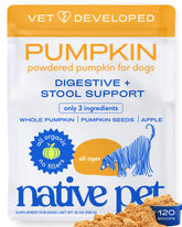 Native Pet front packaging showing organic pumpkin powder for easy digestion