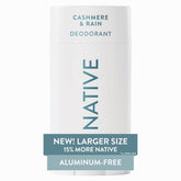 Native stick frontal Cashmere & Rain mostrando envase grande y protección prolongada