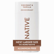 Native envase frontal del stick mostrando tamaño grande y beneficio de larga duración