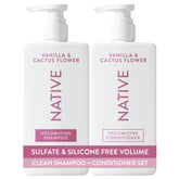 Native pack frontal mostrando champú y acondicionador para volumen natural