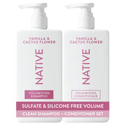 Native pack frontal mostrando champú y acondicionador para volumen natural