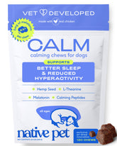 Native Pet empaque frontal mostrando 120 masticables y beneficios
