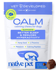 Native Pet empaque frontal mostrando 120 masticables y beneficios