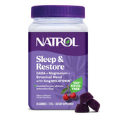 Natrol envase frontal de Sleep & Restore gomitas para sueño y descanso
