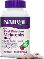 Natrol envase frontal de Melatonin 10 mg fresa, facilita descanso