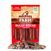 Natural Farm empaque frontal mostrando bully sticks y beneficio duradero