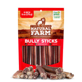 Natural Farm front packaging showing 6-inch odor-free bully sticks and clear benefits