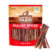 Natural Farm front packaging showing 50-count gullet sticks and product benefit