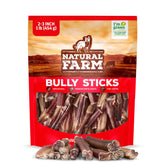 Natural Farm front packaging showing 1 lb bag and 12 odor-free bully sticks benefit convenient storage