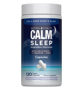 Natural Vitality frasco Calm Sleep mostrando etiqueta y beneficios