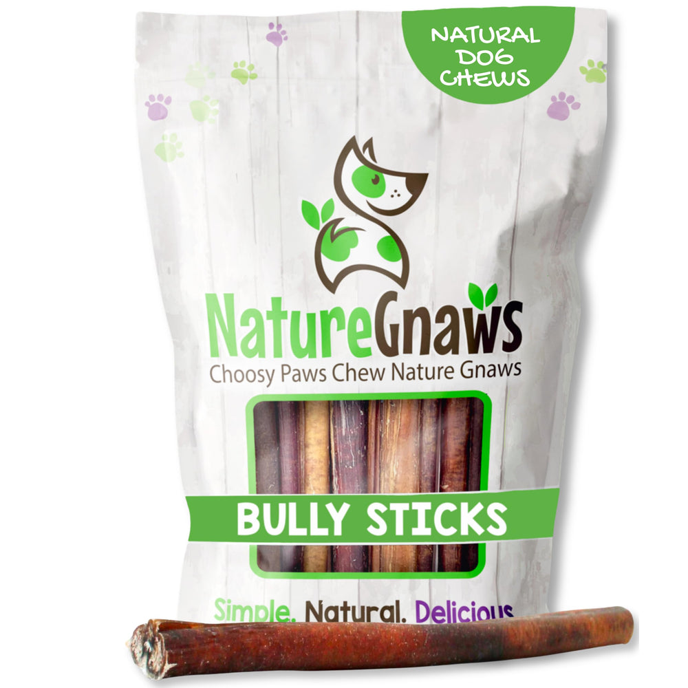 Nature Gnaws vista frontal del paquete de bully sticks, alternativa natural y sin rawhide