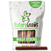 Nature Gnaws front packaging showing 6-count bully sticks and clean design benefits