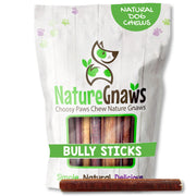 Nature Gnaws front packaging showing 6-count bully sticks and clean design benefits