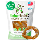 Nature Gnaws front packaging showing 8 oz turkey tendon rings and benefits