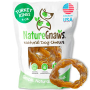 Nature Gnaws front packaging showing 8 oz turkey tendon rings and benefits