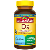 Nature Made bottle front packaging showing D3 5000 IU for convenient daily supply