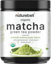 NatureBell paquete frontal del matcha orgánico, presentación a granel práctica