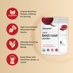 NatureBell polvo en batido rojo vibrante, mezcla rápida y nutritiva