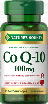 Nature's Bounty frasco CoQ10 100 mg frente muestra contenido