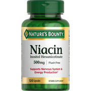 Nature's Bounty frente del envase mostrando niacin 500 mg y cantidad