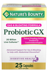 Nature's Bounty frente del empaque mostrando Probiotic GX y beneficios digestivos