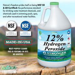 Nature's Freedom etiqueta con certificaciones NSF visible y confianza