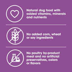 Nature's Recipe bag back label with nutritional facts and feeding chart