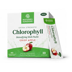 Nature's Sunshine front packaging showing crisp apple stick packs and benefits