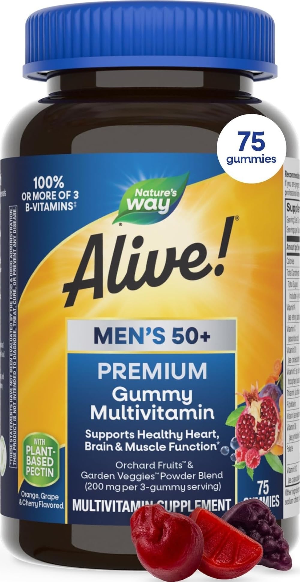 Nature's Way frasco frontal del multivitamínico Alive! Men’s 50 Plus mostrando etiqueta clara