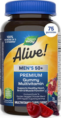 Nature's Way frasco frontal del multivitamínico Alive! Men’s 50 Plus mostrando etiqueta clara