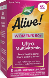 Nature's Way empaque frontal mostrando la fórmula para mujeres 50+ y conveniencia