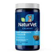 NaturVet jar front view showing Quiet Moments calming chews and clear labeling benefit